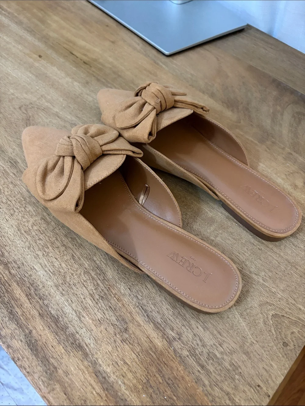 J. Crew Tan Suede Knot-Front Pointed Flats/Mules